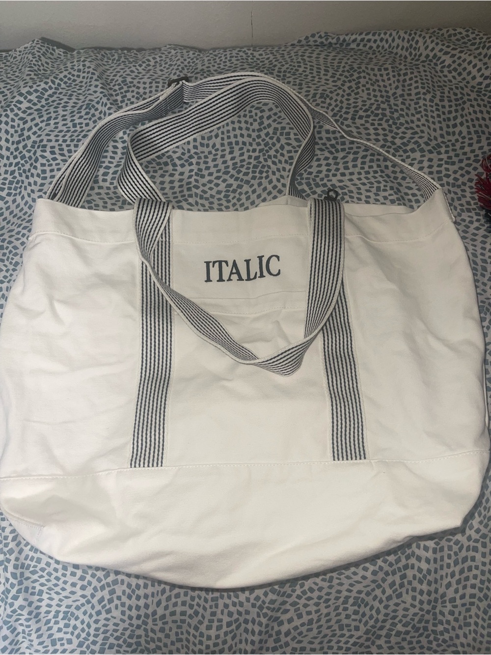Italic Beach Tote Heavyweight Cotton Natural Cream 15x15x8 Adjustable Strap